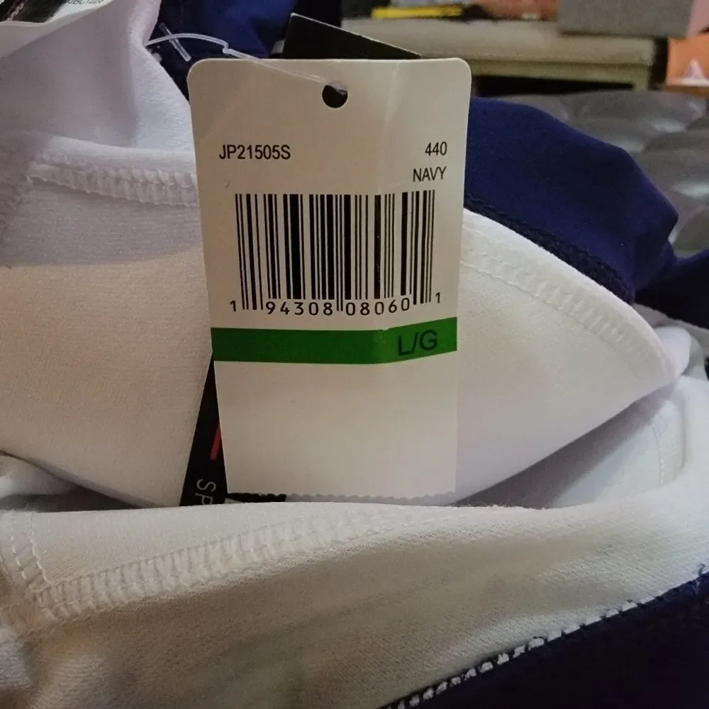 Jantzen High Neck Navy White Palm Tankini Top Navy Drawstring side tie b…
